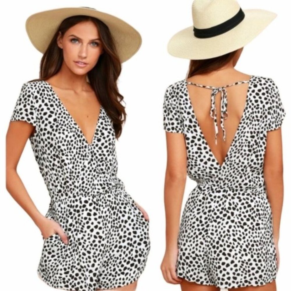 Lulus Hottie Dotty Black & White Print Romper Size Medium